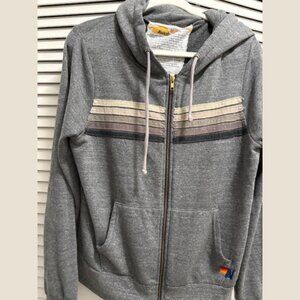 Aviator Nation 5 Stripe Zip Hoodie Heather Grey Size M